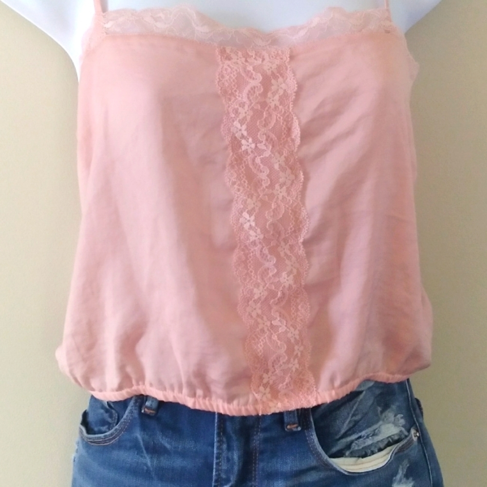 Bp Pink Tank Top Lace Trim, Cropped, Elastic Waist,Adjustable Strap,NWOT